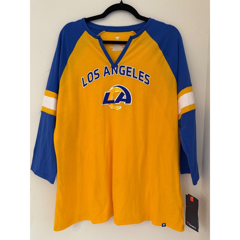 Los Angeles Rams Women's Blue V Neck Long Sleeve Shirt Football Size XL NWT